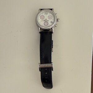Montblanc Silver and Black Chronograph Watch with mother of pearl and diamond